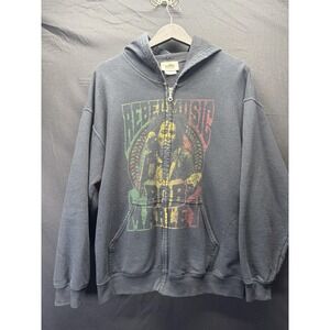 Bob Marley Hoodie Mens Large Black Rebel Music Full Zip Graphic Sweatshirt Rasta